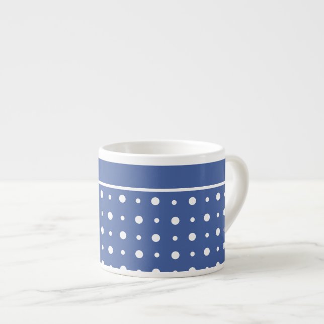 Stilvolle Espresso Coffee Tasse, Dark Blue Polka D Espressotasse (Vorderseite Rechts)