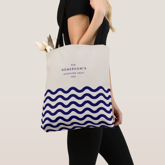 Stilvolle Familienurlaube Navy Blue Tropical Waves Tasche (Von Nahem)