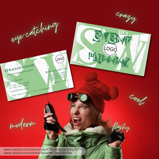 Stilvolle Farbe Grün mit Logo und Monogramm Visitenkarte (Von Creator hochgeladen)