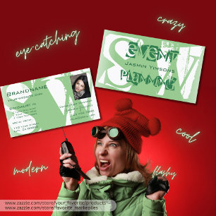 Stilvolle Farbe Grün Weiß mit Foto und Monogramm Visitenkarte