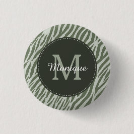 Stilvolle Farbe Grün Zebra Print Monogram und Name Button