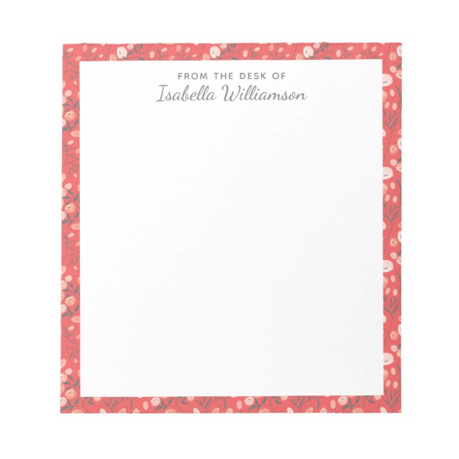 Stilvolle Farben Moderne Blumenmuster Orange Name Notizblock (Vorderseite)