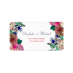 Stilvolle Farbenflorale Bouquet Design Adressaufkleber