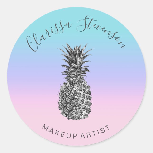 Stilvolle, farbenfrohe Ananas, rosa Make-up Runder Aufkleber (Vorderseite)