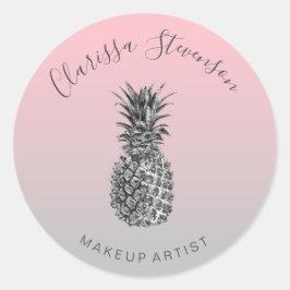 Stilvolle, farbenfrohe Ananas, rosa Make-up Runder Aufkleber