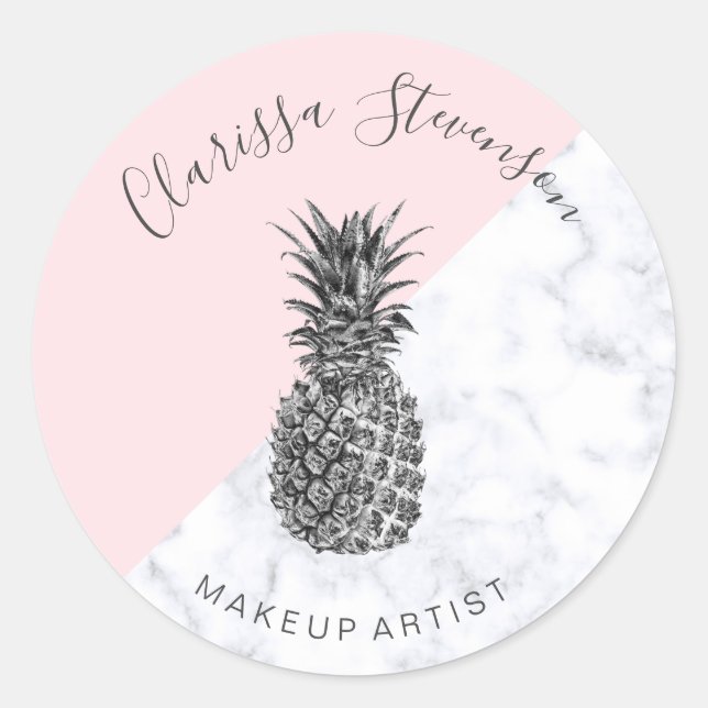 Stilvolle, farbenfrohe Ananas, rosa Make-up Runder Aufkleber (Vorderseite)