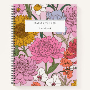 Stilvolle farbenfrohe Blume Botanisches Chic Flora Notizbuch