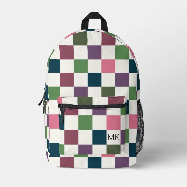 Stilvolle farbenfrohe Monogram-Initialen Bedruckter Rucksack (Vorderseite)