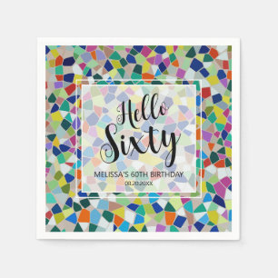 Stilvolle farbenfrohe Mosaik Hallo 60. Geburtstag Serviette