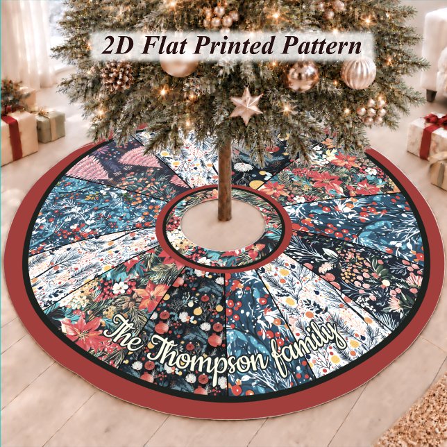 Stilvolle farbenfrohe Patchwork-Blumen-Weihnachtsb Polyester Weihnachtsbaumdecke (Von Creator hochgeladen)