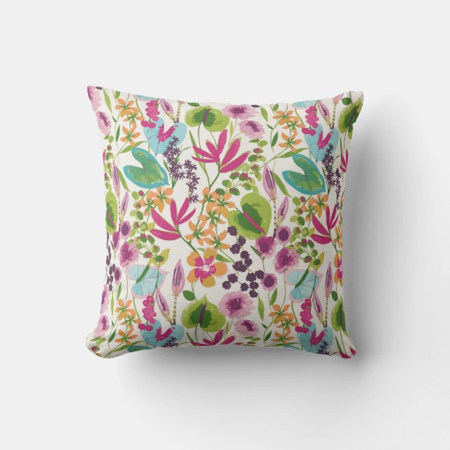 Stilvolle farbenfrohe Sommer-Tropenblumenmuster Kissen (Vorderseite)