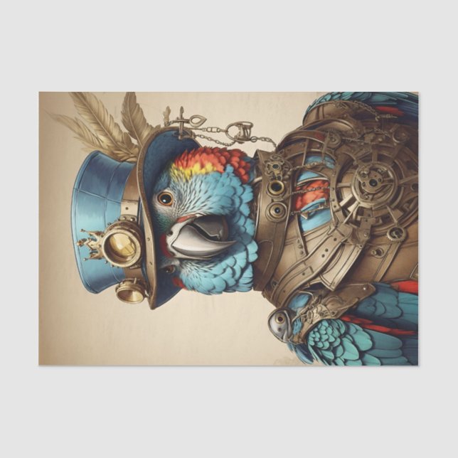 Stilvolle farbenfrohe Steampunk Parrot Kunst Seidenpapier (Vorderseite)
