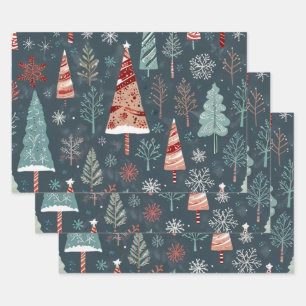 Stilvolle festliche Bäume Geschenkpapier Set