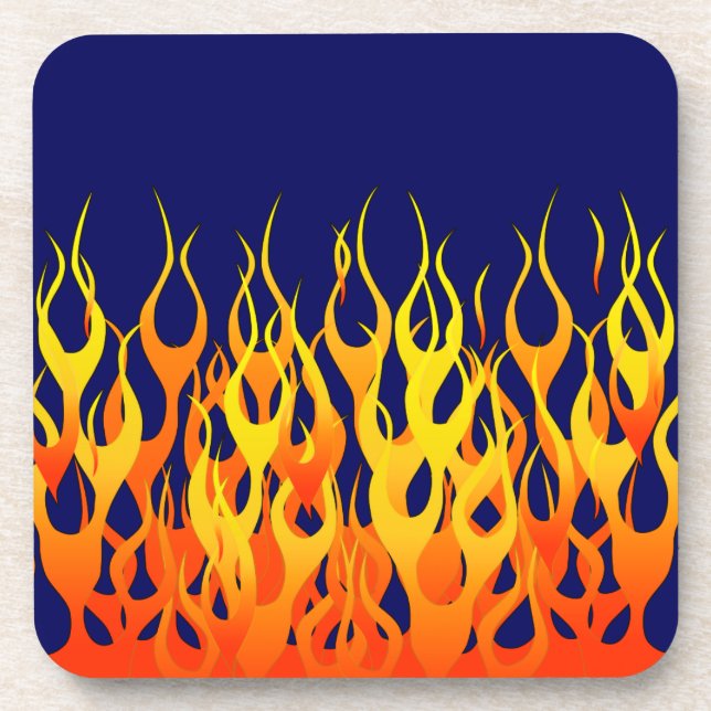 Stilvolle Flammenfeuer auf Navy Blue Getränkeuntersetzer (Vorderseite)