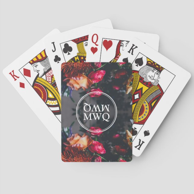 Stilvolle floral Personalisierte Monogramm Spielkarten (Rückseite)