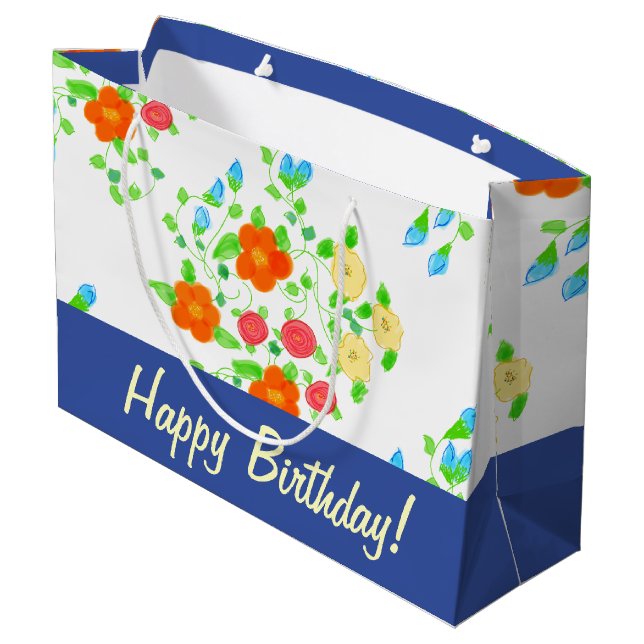 Stilvolle florale Geschenktasche Große Geschenktüte (Rückseite Schrägansicht)