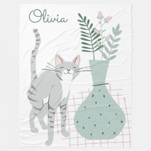 Stilvolle Florale Katzenliebhaber-Illustration per Fleecedecke