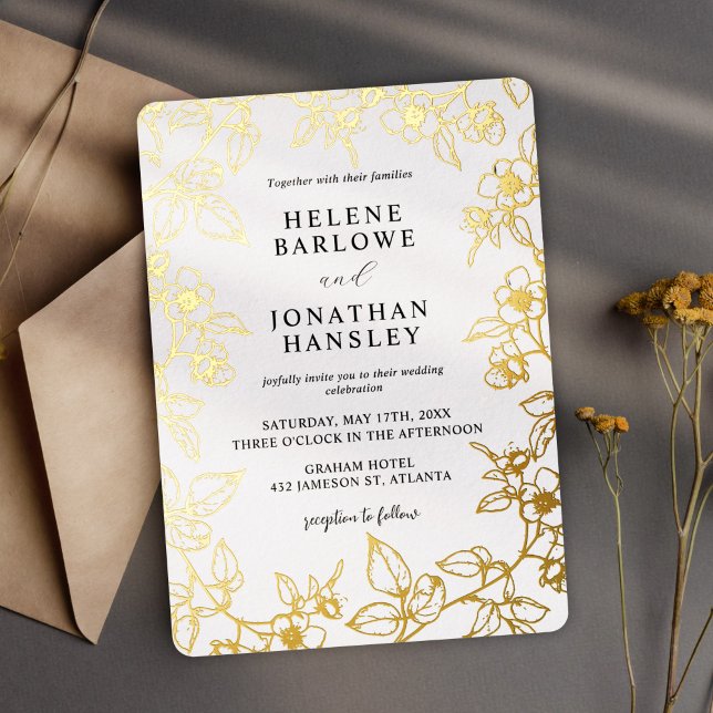 Stilvolle florale Moderne Moderne Elegante Hochzei Folieneinladung (Floral Stylish Trendy Modern Elegant Wedding Foil Invitation)