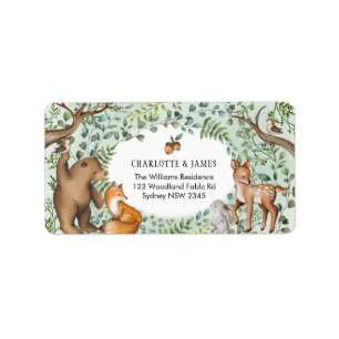 Stilvolle Forest Woodland Baby Animals Grüne Adressaufkleber