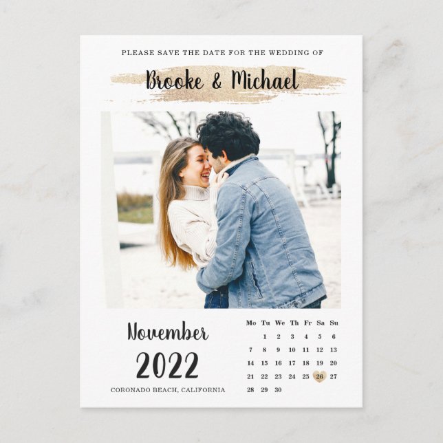 Stilvolle Foto Kalender Save the Date Karte (Vorderseite)