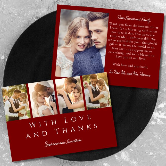 Stilvolle Foto Strip Moderne Burgundy Red Wedding Dankeskarte (Von Creator hochgeladen)