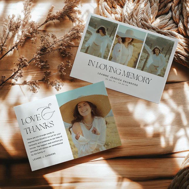 Stilvolle FotoCollage in Love Memory Beerdigung Dankeskarte (Von Creator hochgeladen)