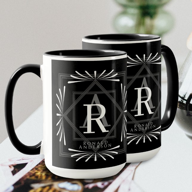 Stilvolle Frame Black Monogram Tasse (Elegant Stylish Monogram Design. Suitable as male's gift.)