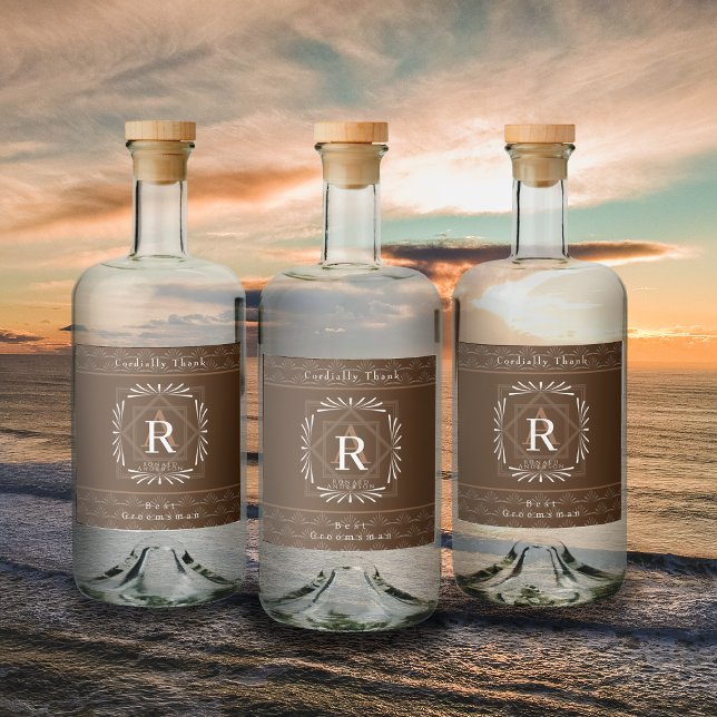 Stilvolle Frame Brown Monogram Alkoholflaschenetikett (Modern stylish Monogram Design. )