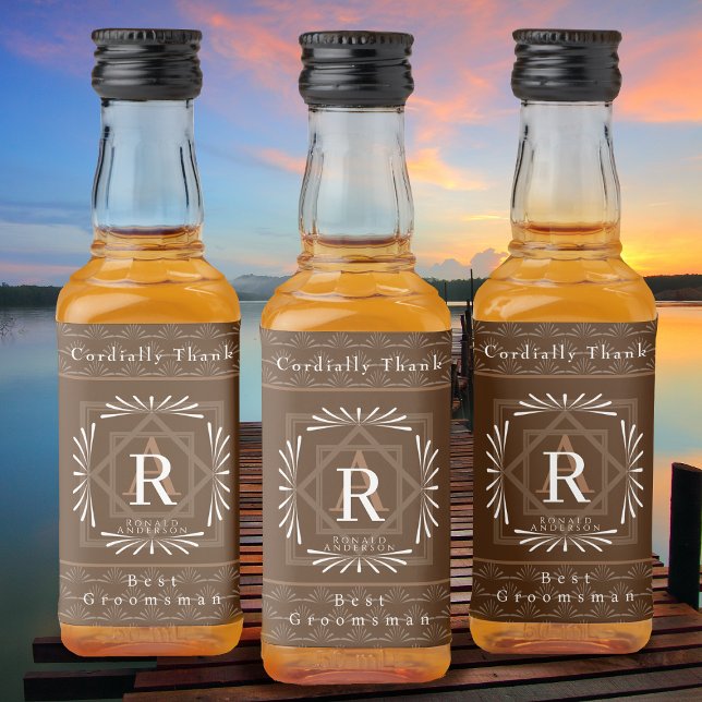 Stilvolle Frame Brown Monogram Alkoholflaschenetikett (Modern stylish Monogram Design. )