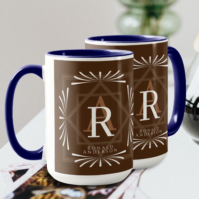 Stilvolle Frame Brown Monogram Tasse (Elegant Stylish Monogram Design. Suitable as male's gift.)