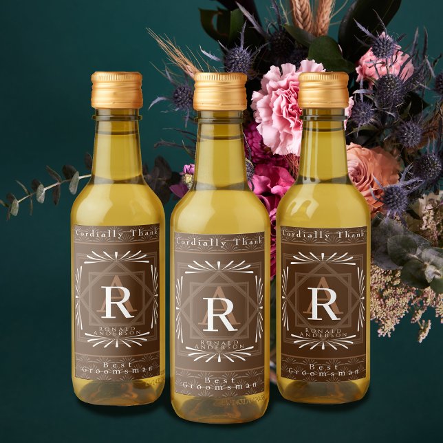 Stilvolle Frame Brown Monogram Weinetikett (Modern stylish Monogram Design. )