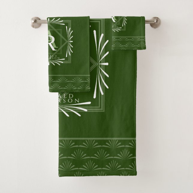 Stilvolle Frame Green Monogram Badhandtuch Set (Insitu)
