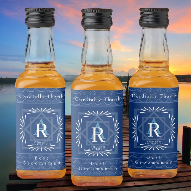 Stilvolle Frame Navy Monogram Alkoholflaschenetikett (Von Creator hochgeladen)