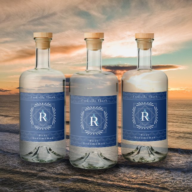 Stilvolle Frame Navy Monogram Alkoholflaschenetikett (Modern stylish Monogram Design. )