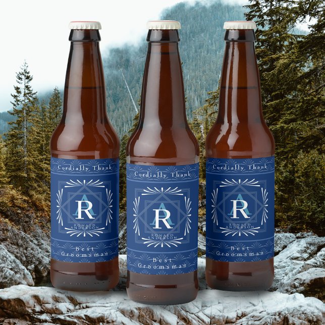 Stilvolle Frame Navy Monogram Bierflaschenetikett (Modern stylish Monogram Design. )