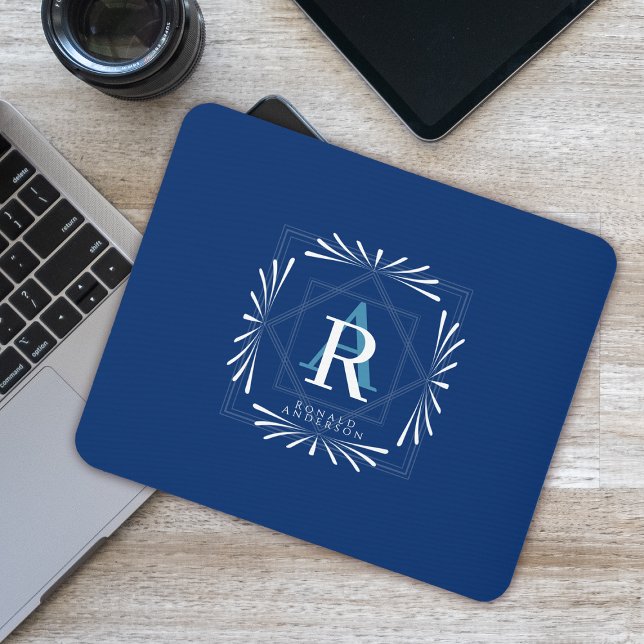Stilvolle Frame Navy Monogram Mousepad (Modern Stylish Design. Suitable as a gift for male friends or family member.)