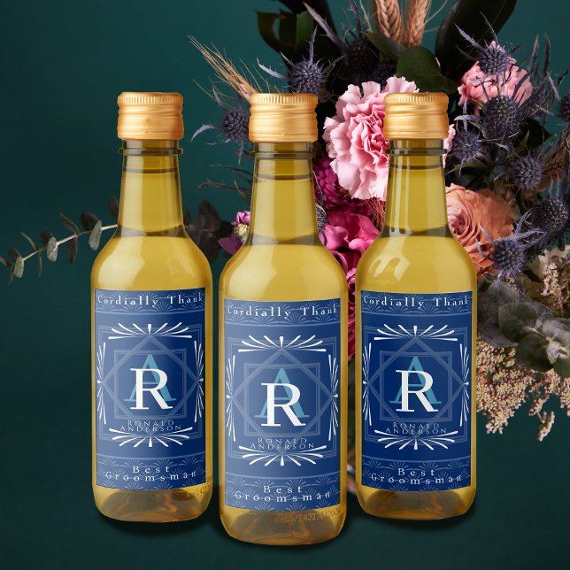 Stilvolle Frame Navy Monogram Weinetikett (Modern stylish Monogram Design. )