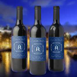 Stilvolle Frame Navy Monogram Weinetikett