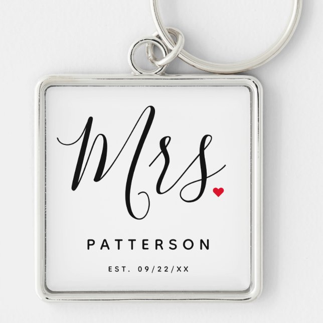Stilvolle Frau Custom Nachname & Date Wedding Schlüsselanhänger (Vorne)