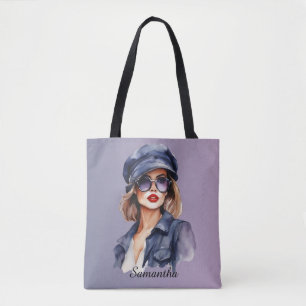 Stilvolle Frau mit einem Hut Tasche