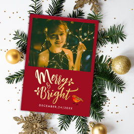 Stilvolle frohe und helle Red Christmas Robin Foto Folien Feiertagskarte