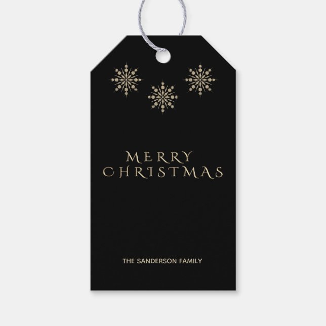 Stilvolle Frohe Weihnachten Schwarze Gold Snowflak Geschenkanhänger (Vorderseite)