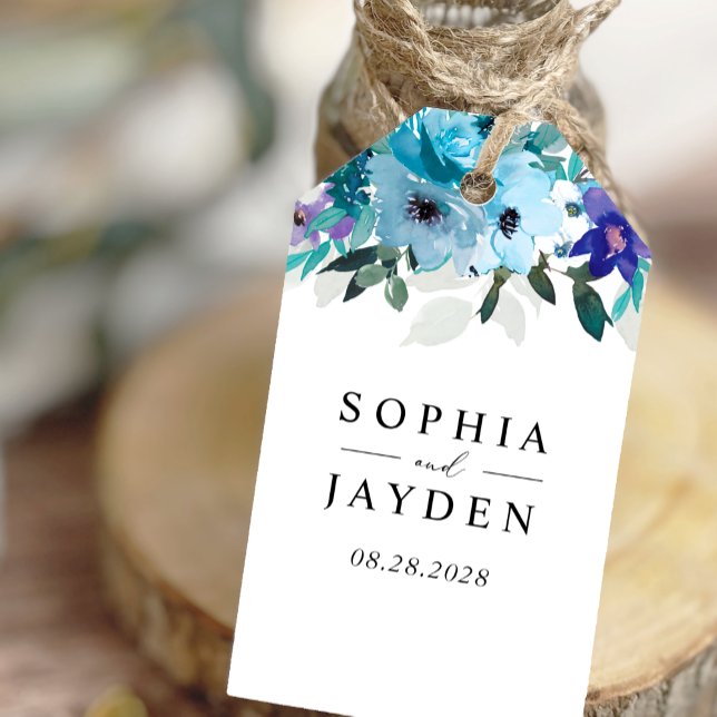 Stilvolle Frühlingsblauen lila Blumenhochzeit Geschenkanhänger (Von Creator hochgeladen)