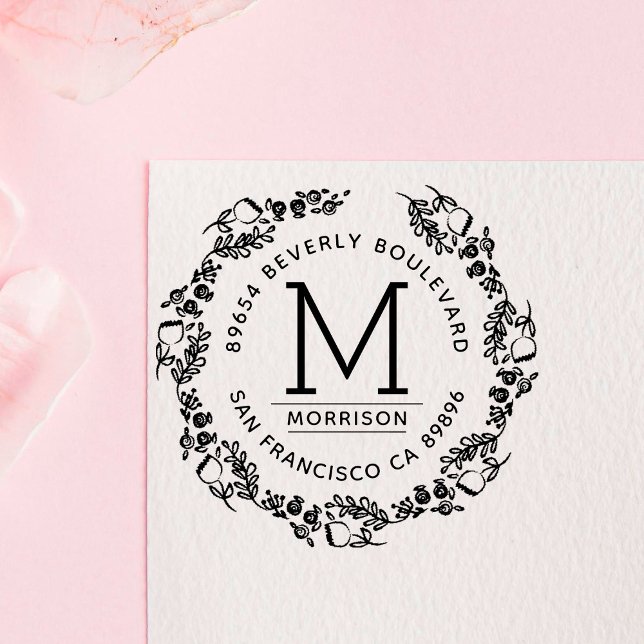 Stilvolle Fuchsia Hand gezeichnet Wreath-Rücksende Permastempel (Von Creator hochgeladen)