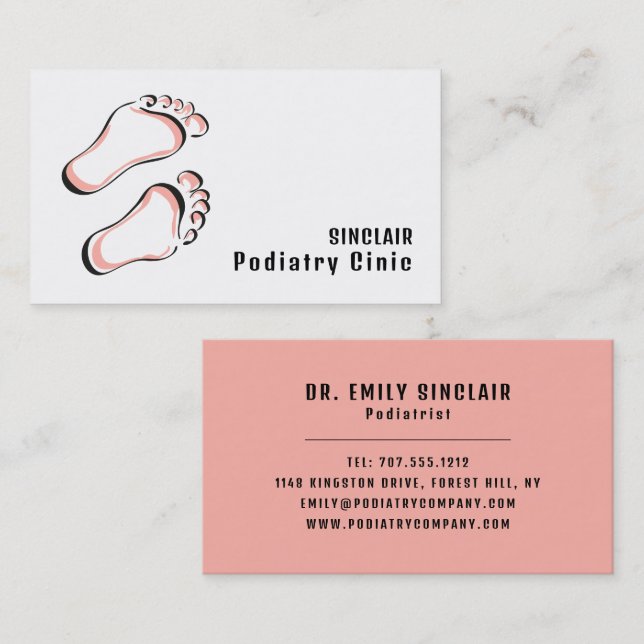 Stilvolle Fußabdrücke, Podiatrie-Klinik, Podiatris Visitenkarte (Vorne/Hinten)