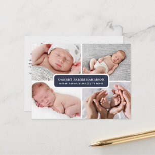 Stilvolle Geburtsanzeige als Fotocollage Postkarte