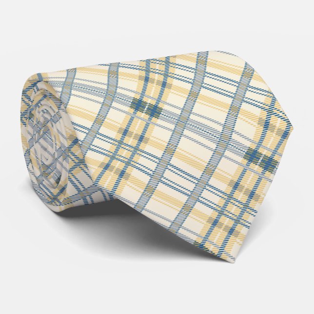 Stilvolle Gelb- und Navy-Blau-Karierte Printwerbun Krawatte (Gerollt)