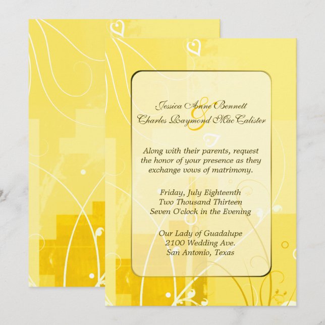 Stilvolle Gelbe Hochzeitseinladung Einladung (Vorne/Hinten)