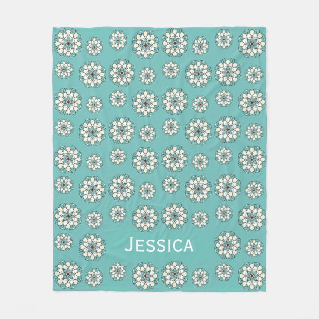 Stilvolle geometrische Aquamarine Floral Mandala P Fleecedecke (Vorderseite)