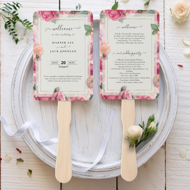 Stilvolle geometrische Rose Rosa Blütenfarbe Rette Fächer (Stylish Geometric Blush Pink Floral Rose Save The Hand Fan)